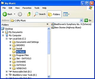 Highlight the required audio file and move or copy it to the device.