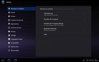 Press USB tethering to activate the function.