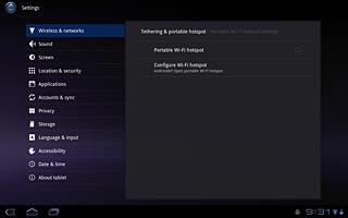 Press Portable Wi-Fi hotspot to activate the function.