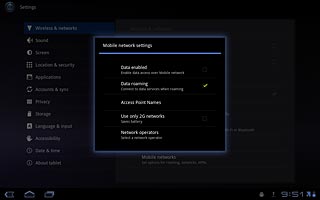 Press Data enabled to activate or deactivate data connections.