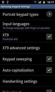 Press XT9 to turn the function on or off.
