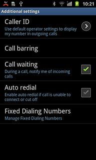The current settings are displayed.Press Call waiting to turn the function on or off.