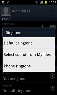 Press Default ringtone, Select sound from My files or Phone ringtone.
