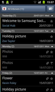 To see a list of email accounts:Press the field in the top left corner of the display.