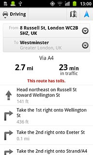 To view the entire route on the map:Press the map icon.