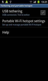 Press USB tethering to turn on tethering.