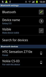 Press Search for devices.Your phone now searches for devices and after a moment, a list of Bluetooth devices within range is displayed.