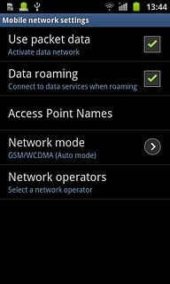 Press Data roaming to turn data roaming on or off.