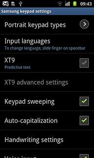 Press XT9 to turn on predictive text input.