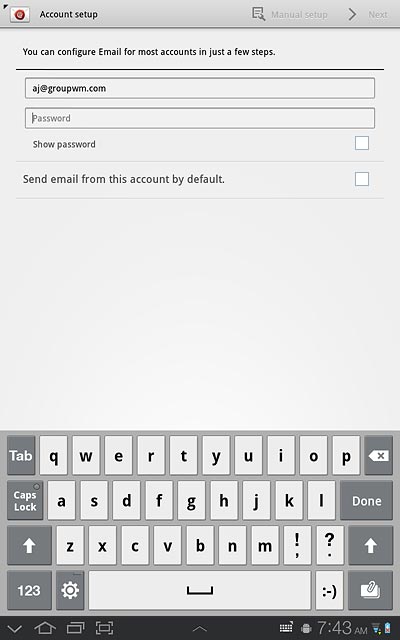 Press Password and key in the password for your email account.