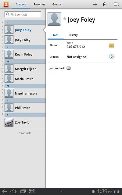 Press and hold the required contact until a pop-up menu is displayed.