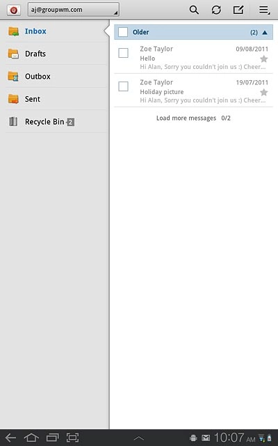 Press the required email message to read it.