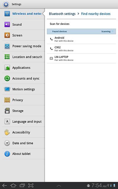 Press the required Bluetooth device.