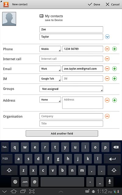 Press the field next to the email address.