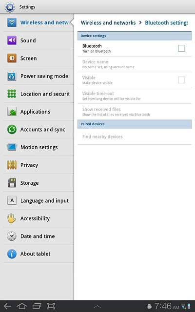 Press Bluetooth to turn on Bluetooth.