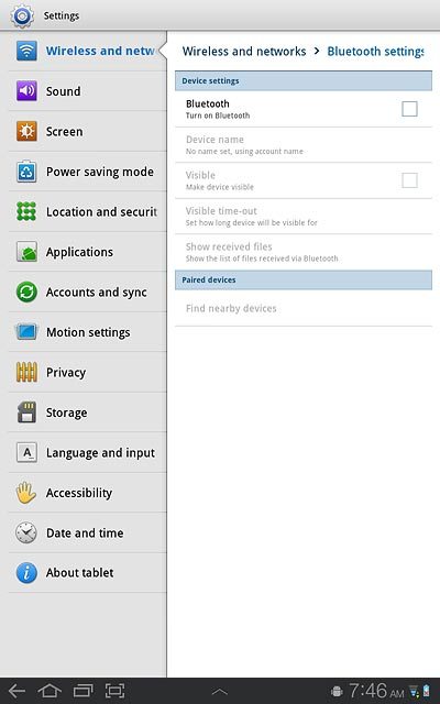 Press Bluetooth to turn on Bluetooth.