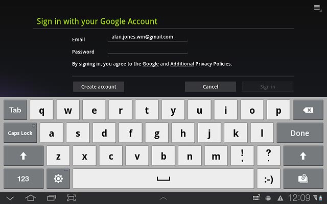 Press the field next to Password and key in the password for your Google account.