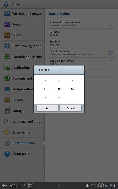 Press arrow up or arrow down above or below hour, minute and AM/PM to set the time.