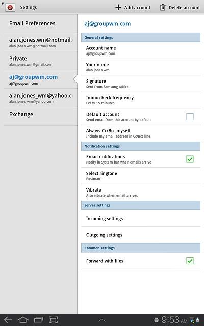 Press Default account to turn on the setting.