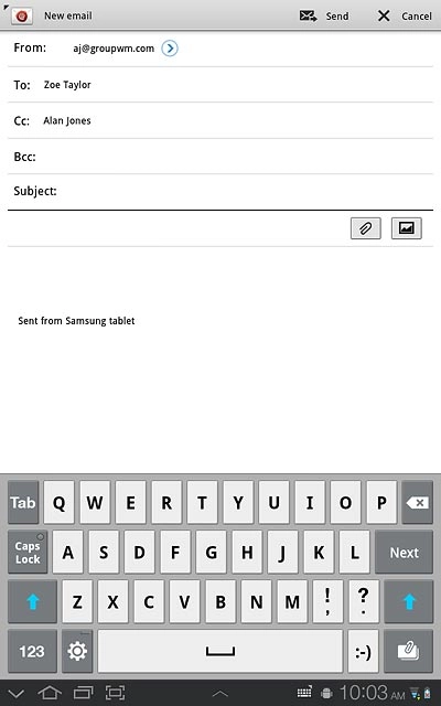 Press Subject.Key in a subject for the email message.