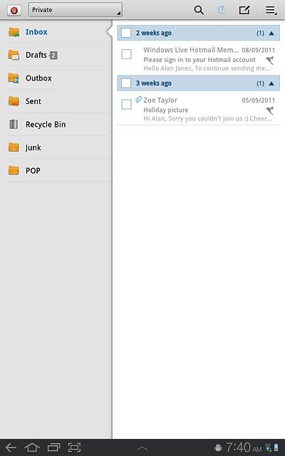 If email accounts have been created already:Press the menu icon.