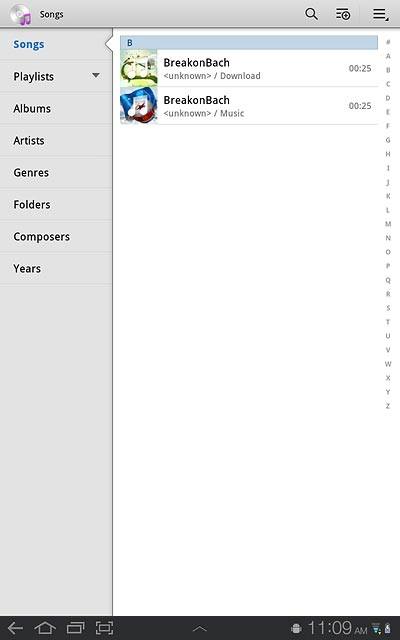 Press the required category at the left side of the display.Go to the required audio file or playlist.