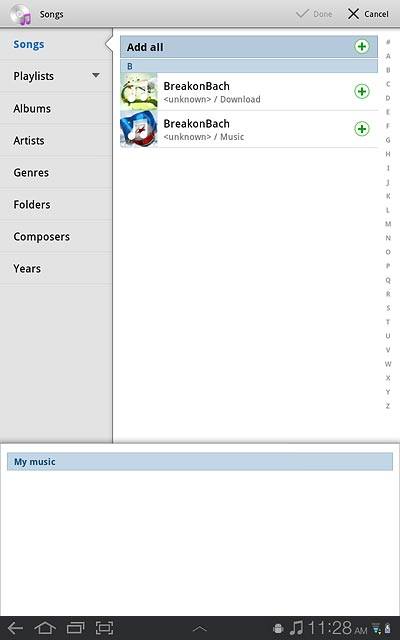 Press the required category at the left side of the display.Go to the required audio file.