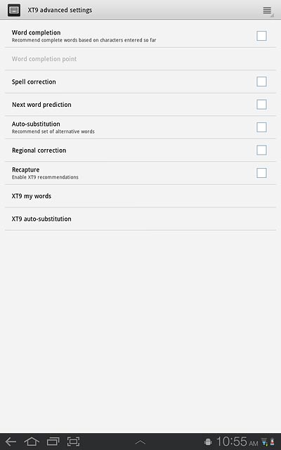 Press Word completion to turn word suggestion on or off: