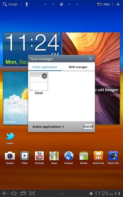 To end an application:Press the x in the top right corner of the required application.