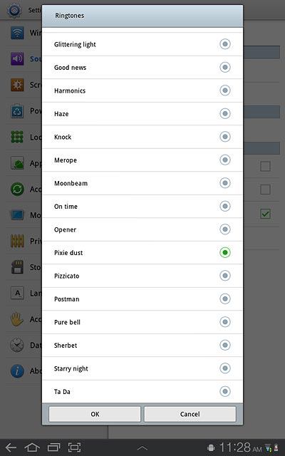 Press the different ringtones to listen to them.
