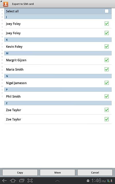 When the box next to the menu item is ticked (V), the contacts are selected.
