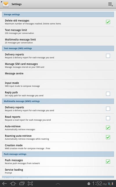 Press Delivery reports below Text message (SMS) settings to turn the function on or off.