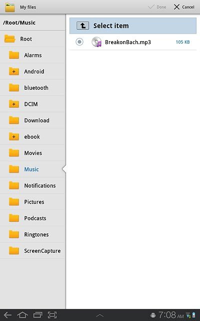 Press the field next to the required audio file.