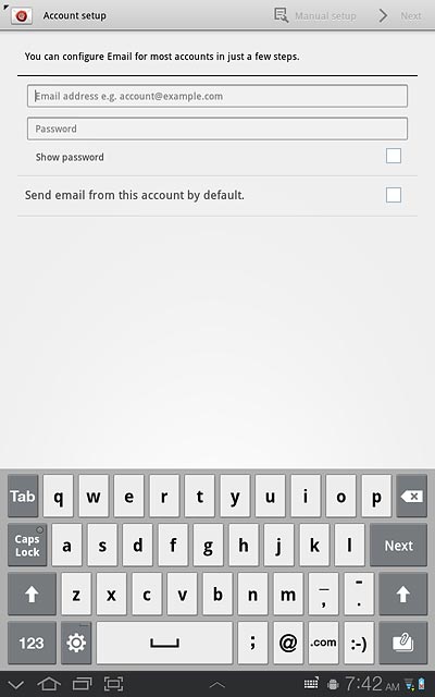 Press Email address e.g. account@example.com and key in your email address.