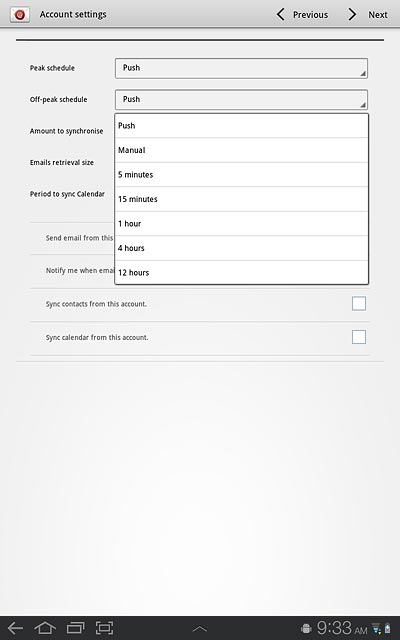 Press Push, Manual or the required frequency.Please note:Every time your device connects to the server to synchronise, data charges will apply.