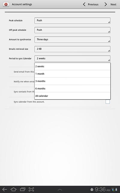 Press All calendar or the required setting.