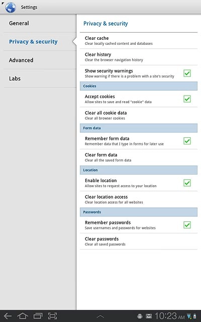 Press Privacy & security.