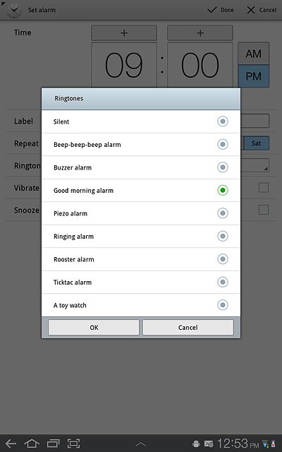 Press the required alarm tone.