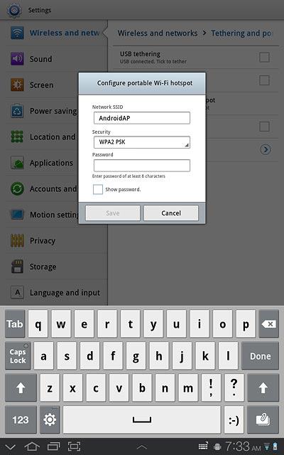 Press the field below Password and key in the required password.