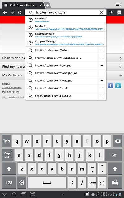 Key in http://m.facebook.com and press arrow right.