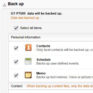 When the box next to the menu item is ticked (V), the entire memory is backed up.