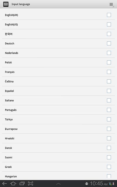 Press the required language to turn it on or off.
