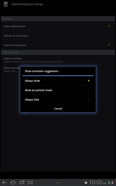Press Always show, Show on portrait mode or Always hide.