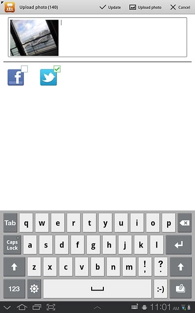 When the icon is ticked (V), Twitter is selected.Key in text for the picture.