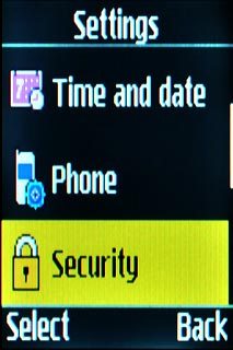 Scroll to Security and press the Navigation key.
