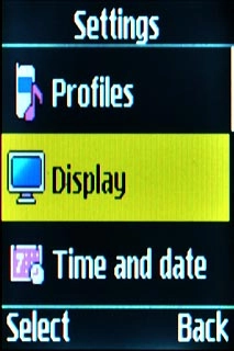 Scroll to Display and press the Navigation key.