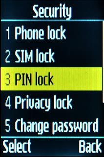 Scroll to PIN lock and press the Navigation key.