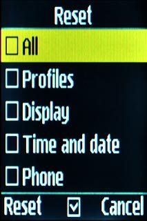Scroll to All and press the Navigation key to select all settings.