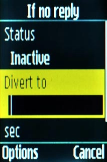 Scroll to Divert to and key in the required number.