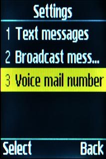 Scroll to Voice mail number and press the Navigation key.